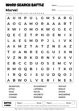 Printable Medium Marvel Word Search
