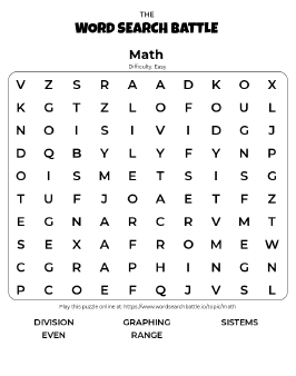 Printable Math Word Search