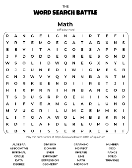 Printable Math Word Search