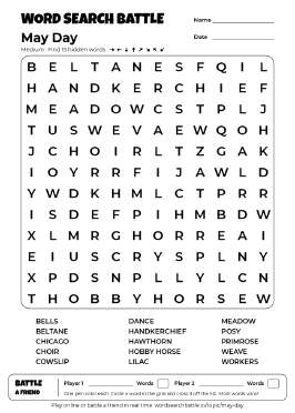 Printable May Day Word Search