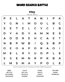 Printable May Word Search