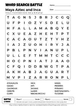 Printable Medium Maya Aztec and Inca Word Search