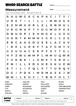 Printable Measurement Word Search