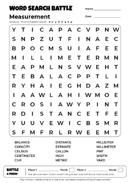 Printable Measurement Word Search Preview