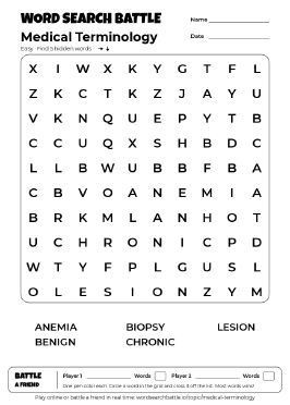 Printable Medical Terminology Word Search