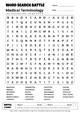 Printable Medical Terminology Word Search