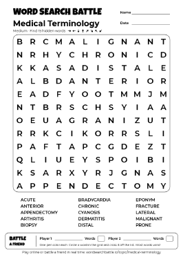 Printable Medical Terminology Word Search Preview
