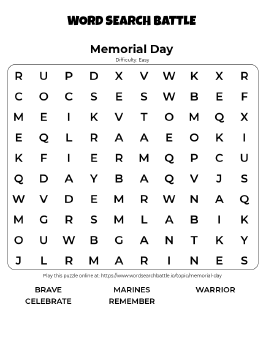 Printable Memorial Day Word Search