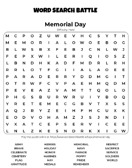 Printable Memorial Day Word Search