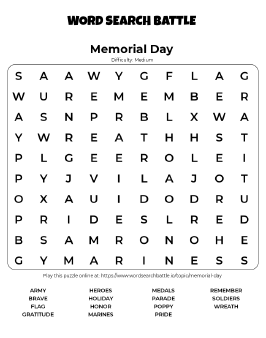 Printable Memorial Day Word Search