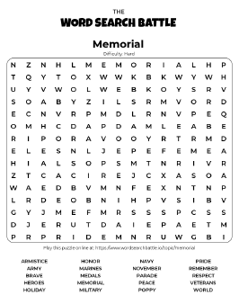 Printable Memorial Word Search