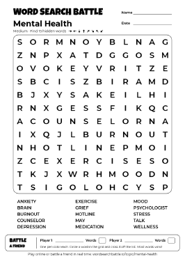Printable Mental Health Word Search