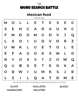 Printable Mexican Food Word Search