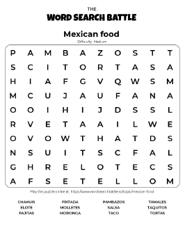 Printable Mexican Food Word Search