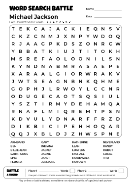 Printable Michael Jackson Word Search