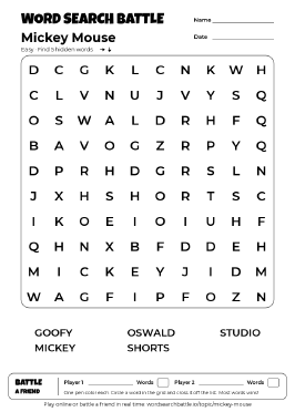 Printable Mickey Mouse Word Search
