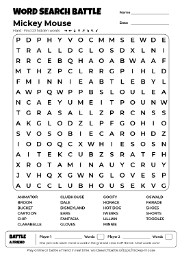 Printable Mickey Mouse Word Search