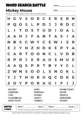 Printable Mickey Mouse Word Search