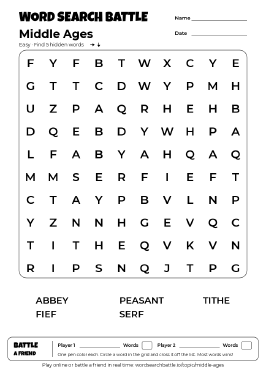 Printable Easy Middle Ages Word Search