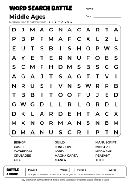 Printable Medium Middle Ages Word Search