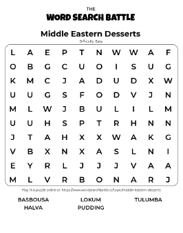 Printable Easy Middle Eastern Desserts Word Search