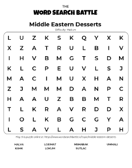 Printable Middle Eastern Desserts Word Search