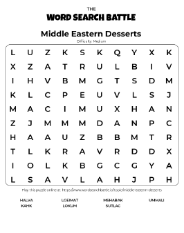 Printable Middle Eastern Desserts Word Search Printable Middle Eastern Desserts Word Search