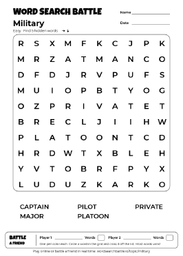 Printable Military Word Search