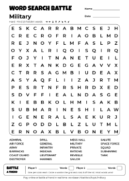 Printable Military Word Search