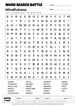 Printable Mindfulness Word Search