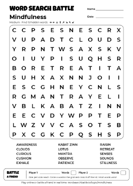 Printable Mindfulness Word Search