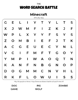 Printable Easy Minecraft Word Search