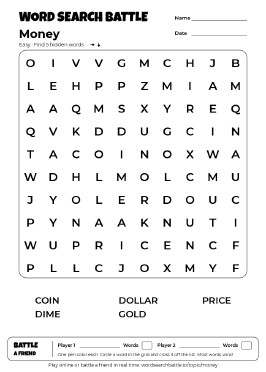 Printable Money Word Search