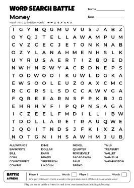 Printable Money Word Search