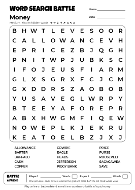 Printable Money Word Search Preview