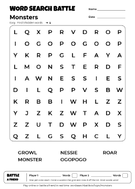 Printable Monsters Word Search