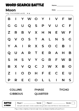 Printable Easy Moon Word Search