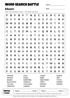 Printable Hard Moon Word Search