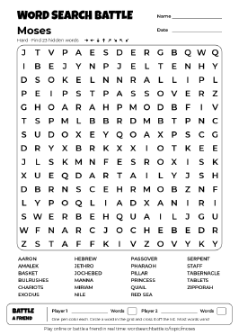 Printable Hard Moses Word Search