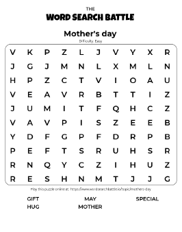 Printable Easy Mother's day Word Search