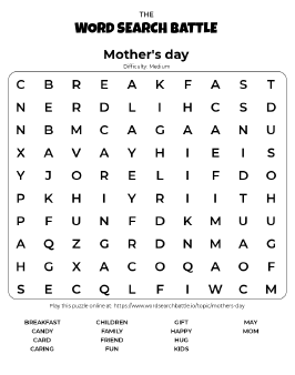 Printable Mother's day Word Search Preview