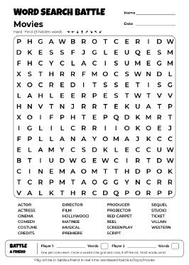 Printable Movies Word Search