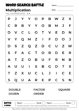 Printable Easy Multiplication Word Search