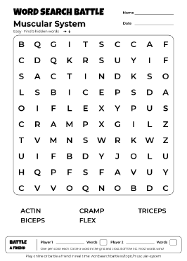 Printable Muscular System Word Search