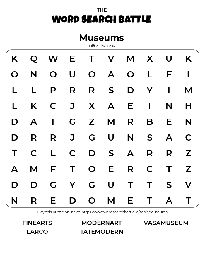 visit a museum word search pro