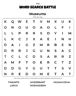Printable Museums Word Search