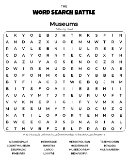 Printable Museums Word Search