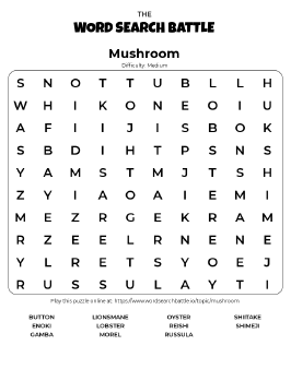 Printable Mushroom Word Search