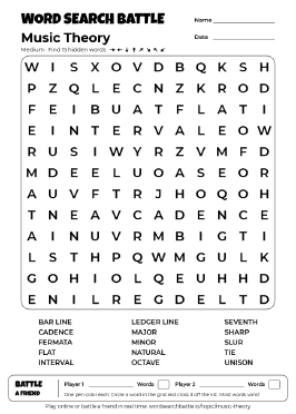 Printable Medium Music Theory Word Search