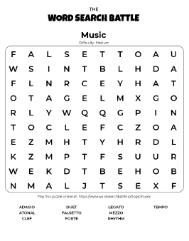 Printable Music Word Search